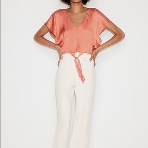 Satin tie front crop top